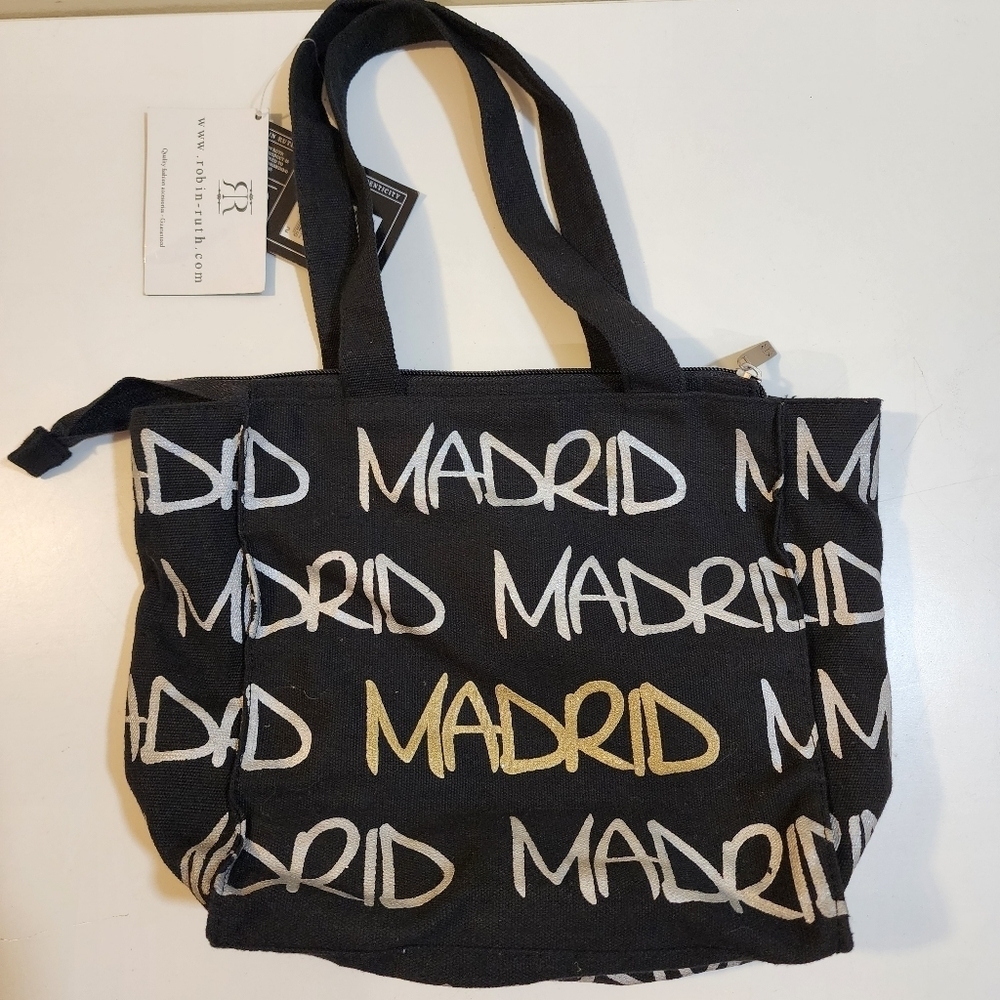 ROBIN RUTH Black Canvas Zip clousere Tote NWT